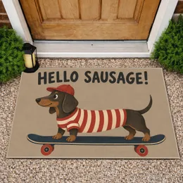 Dachshund Skateboarder With Red Striped Shirt for Quirky Dog Lover Homes Doormat