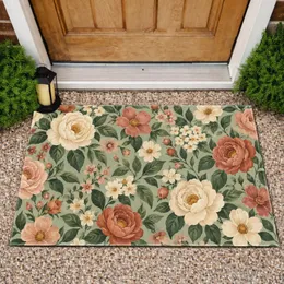 Muted Sage Floral Blooms for Calm Cottage Entryways and Cozy Everyday Home Living Doormat