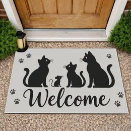 Black Cat Silhouettes and Mouse Welcome for Cat Lovers’ Entryway Housewarming Gift Doormat
