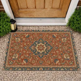 Terracotta Persian Floral Medallion Motifs For Cozy Bohemian Entryways And Living Spaces Doormat