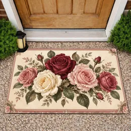 Vintage Burgundy Rose Bouquet for Romantic Farmhouse Entryways and Cottage Home Style Doormat