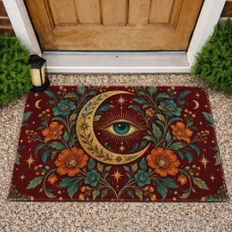 Celestial Crescent Moon Eye With Botanical Blooms For Mystical Bohemian Home Style Doormat