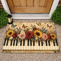 Vintage Piano Keys, Roses And Butterflies For Music Lovers And Colorful Home Entryways Doormat