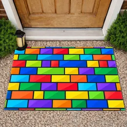 Vibrant Rainbow Geometric Blocks for a Cheerful Entryway and Playful Everyday Home Doormat