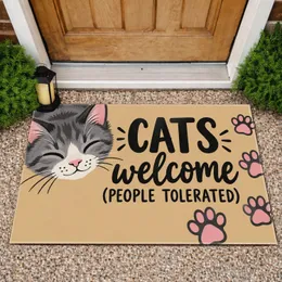Funny Cat Welcome People Tolerated Entryway Greeting for Cat Lovers and Pet Owners Doormat