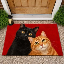 Black And Ginger Cats Peeking Together For A Cozy Cat Lover Home Entryway Charm Doormat