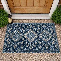 Distressed Navy Medallion Motifs for a Timeless Entryway and Classic Home Style Doormat