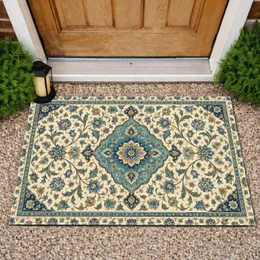 Persian Blue Floral Medallion Motif for Elegant Entryways and Timeless Home Style Doormat