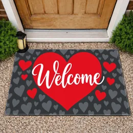 Bold Red Heart Welcome Greeting for Valentine Season and Romantic Home Entryways Doormat