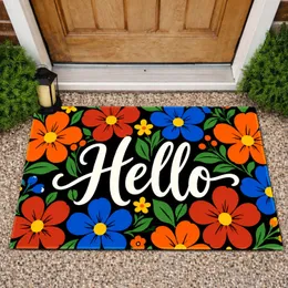 Colorful Retro Floral Hello for a Cheerful Everyday Welcome and Bright Home Entry Doormat