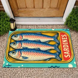 Vintage Sardine Tin With Three Fish for Coastal Kitchen Style and Seafood Lovers Doormat