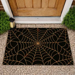 Golden Spiderweb Motifs on Midnight Black for a Cozy Halloween Entryway Seasonal Decor Doormat