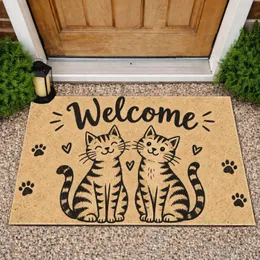 Two Playful Tabby Cats with Welcome Lettering for Cat Lovers and Pet-Friendly Homes Doormat