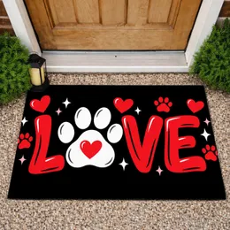 Red Love Paw And Heart Motif For Valentine Cheer In Dog And Cat Loving Homes Doormat