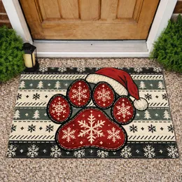 Christmas Santa Hat Paw Print for Festive Pet-Loving Holiday Home Entryways Doormat