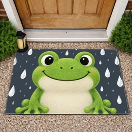 Cute Green Frog in a Rain Shower for Cheerful Nature-Inspired Home Entryways and Cozy Spaces Doormat