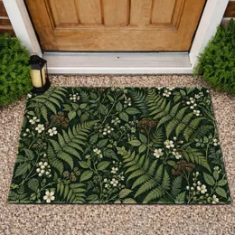 Dark Woodland Ferns and Ivory Wildflowers for a Nature-Inspired Rustic Entryway Style Doormat