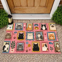 Colorful Framed Cat Portraits for Cozy Farmhouse Entryways and Cat Lover Spaces Doormat