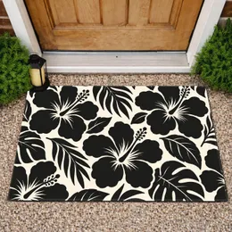 Black And Cream Hibiscus Blooms For Tropical Entryway Style And Relaxed Home Living Doormat