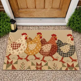 Four Patchwork Hens for Cozy Farmhouse Kitchen and Country Home Charm Doormat