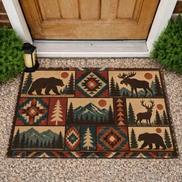 Rustic Woodland Animal Folk Motifs for Cozy Cabin Entryways and Nature-Inspired Homes Doormat