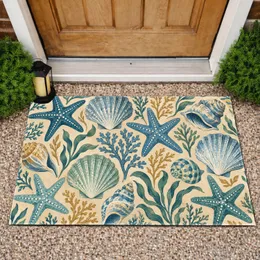 Coastal Starfish, Shells And Seaweed For Relaxed Beach House Living And Ocean Lovers Doormat