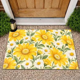 Yellow Daisy and White Wildflower Blooms for Fresh Pastoral Home Style Doormat