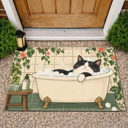 Black And White Cat Bath Scene For Cozy Pet Lover Home Decor Doormat