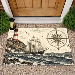 Lighthouse Sailboat Coastal Nautical Entryway Style for Seaside Home Enthusiasts Decor Doormat
