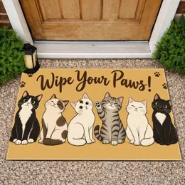 Six Cartoon Cats with Wipe Your Paws Message for Cat Lovers and Pet-Friendly Homes Doormat