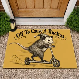 Opossum Riding Scooter Gift for Quirky Animal Lovers and Playful Kitchen Entryway Style Doormat