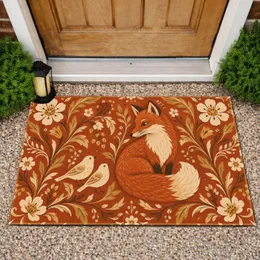 Rustic Folk Fox And Two Songbirds With Botanicals For Cozy Cottage Entryway Charm Doormat