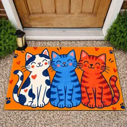 Three Cheerful Cartoon Cats for a Playful Cat Lover's Welcoming Home Entryway Accent Doormat