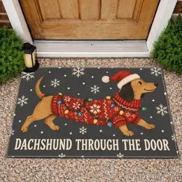 Dachshund Through The Door Christmas Holiday Cheer For Festive Dog Lovers Doormat