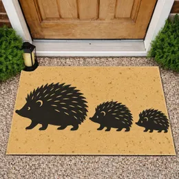 Black Hedgehog Family Silhouettes for Nature-Inspired Entryways and Cozy Woodland Homes Doormat