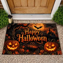 Glowing Jack-O’-Lanterns And Spiderwebs For Spooky Halloween Season Doormat