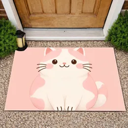 Cute Cream And Blush Cat, Cheerful Feline Charm For Cozy Bathroom And Home Lovers Doormat