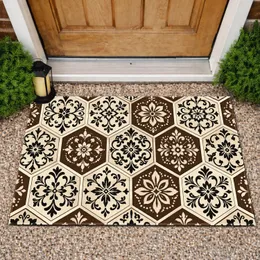 Bohemian Black Floral Hexagon Tile Motifs for a Cozy, Artful Kitchen and Entryway Doormat
