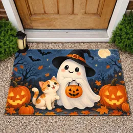 Cute Ghost, Kitten And Jack-O'-Lanterns For A Cozy Halloween Home Doormat