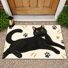 Playful Black Cat With Golden Eyes For Cozy Cat Lover Home Decor And Pet-Themed Gift Doormat