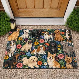 Vintage Dogs And Wildflowers For Cozy Pet-Loving Homes And Charming Cottage Entryways Doormat
