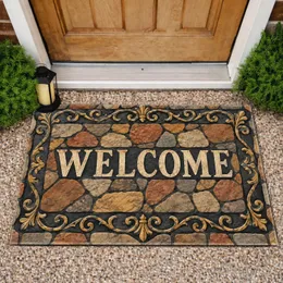 Rustic Stone Mosaic Welcome Message for a Warm Farmhouse Entryway Style Doormat