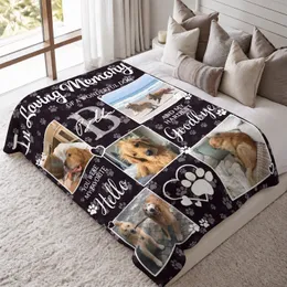 Personalized Dog Memorial Photo Blanket – Custom Pet Name, Initial & 5 Photos, In Loving Memory Pet Loss Sympathy Gift