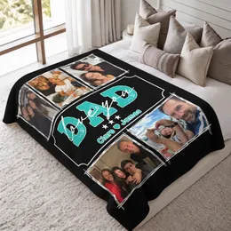 Personalized Dad Photo Collage Blanket – Custom 5 Photos & Kids Names, Love You Dad Father's Day Gift