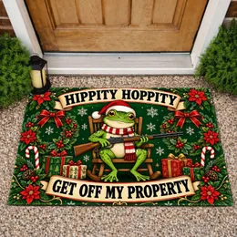 Funny Christmas Frog With Santa Hat And Wreaths For Festive Holiday Home Style Doormat
