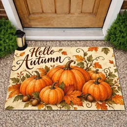 Pumpkin Maple Leaves and Rustic Harvest Charm for Cozy Autumn Home Decorating Doormat