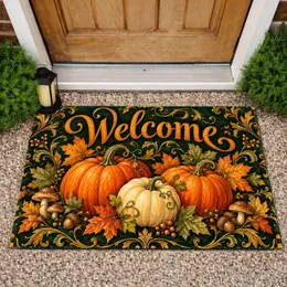 Autumn Pumpkin and Maple Leaf Welcome for Cozy Harvest Season Country Home Entry Doormat