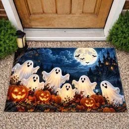 Friendly Ghosts, Glowing Pumpkins And Haunted Castle For Halloween Night Decor Doormat