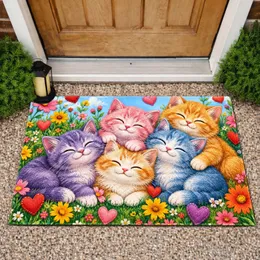Five Colorful Kittens Among Flowers for Cheerful Springtime Living and Cat-Loving Homes Doormat