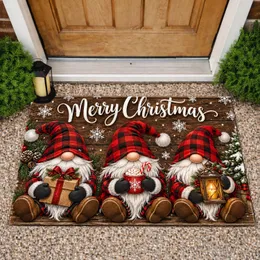 Three Buffalo-Check Christmas Gnomes for Festive Holiday Home Décor and Winter Cheer Doormat